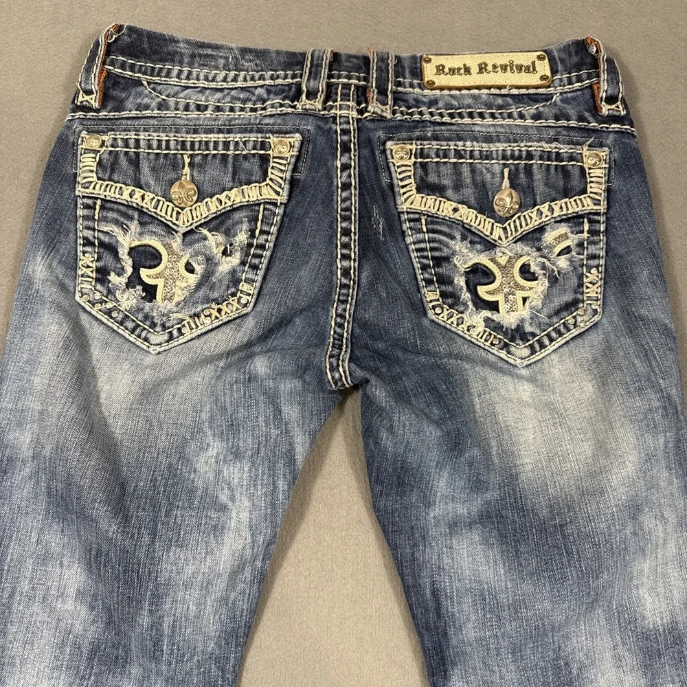 Rock Revival Gloria Boot Jeans Women's 29 Fleur rhinestone distressed - Picture 1 of 10